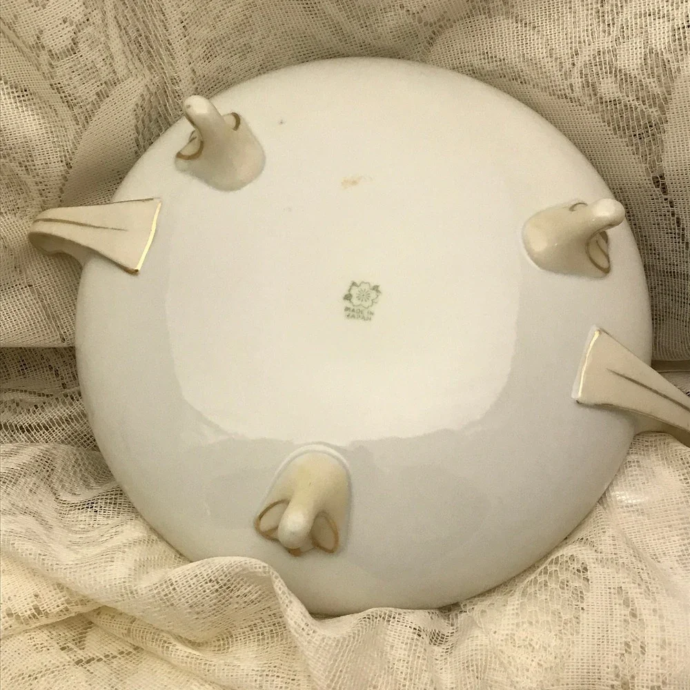 Antique Footed Compote or Candy Dish, Cherry‎ Blossom Nippon  Porcelain